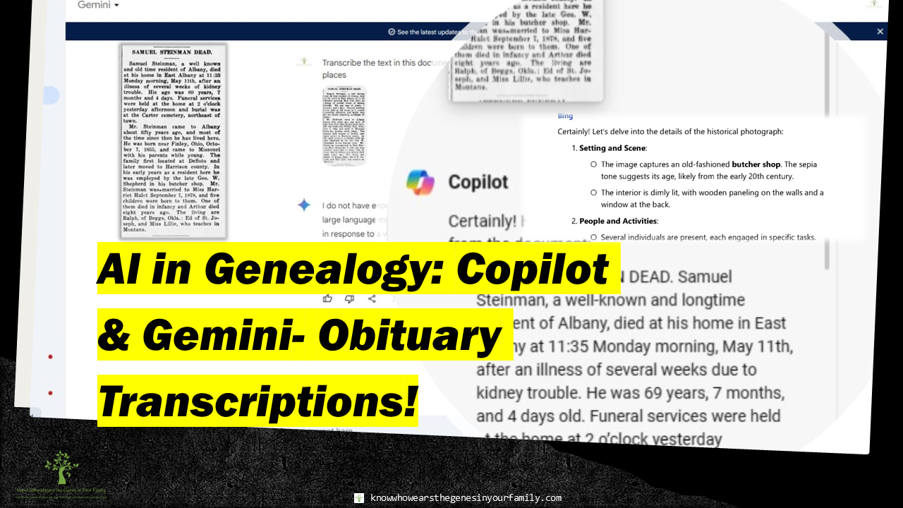 Google Gemini OCR, Microsoft Copilot OCR, AI in Genealogy, AI Transcriptions