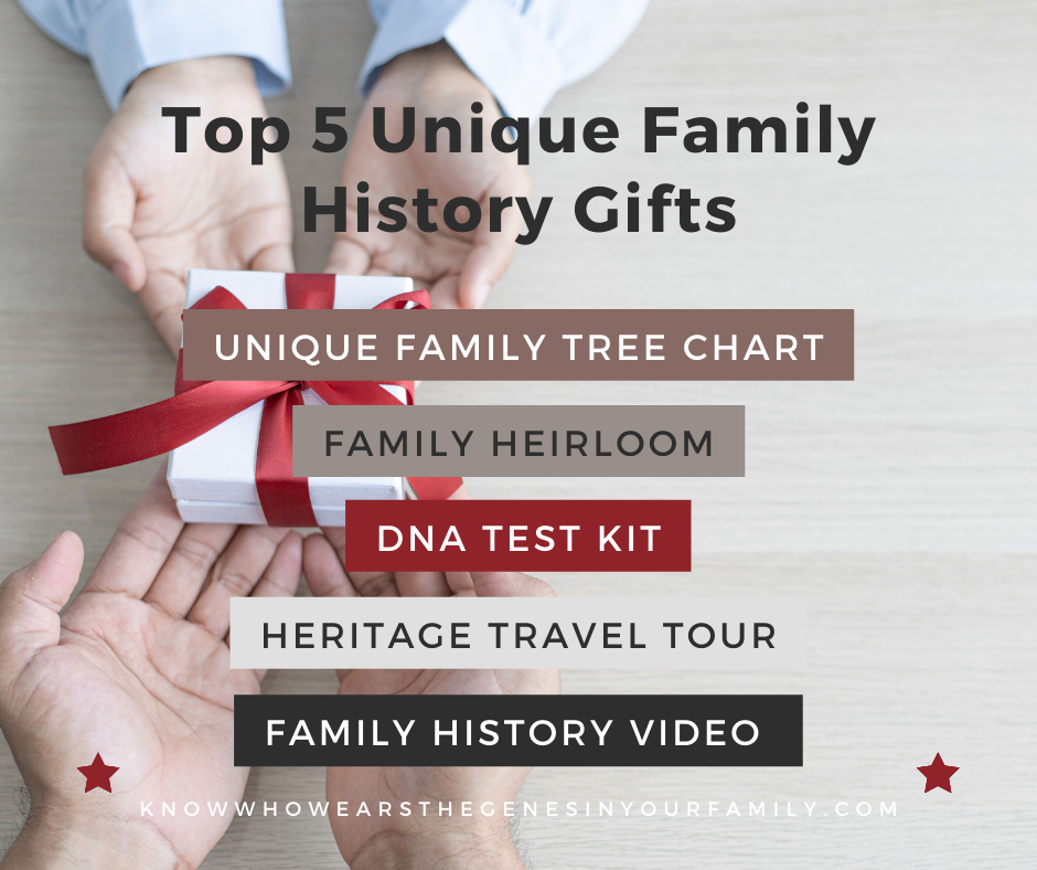 Top Unique Family History Gifts, Best Unique Genealogy Gifts, Best Unique Gifts for Family, Best Unique Gifts, One of a Kind Gifts, Unique Family Tree Charts, Family Heirloom Gifts, DNA Test Kit Gifts, Ancestry Tavel Tours, Family History Video Gifts